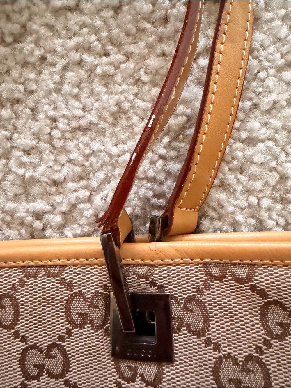 Gucci Brown Beige GG Canvas Tote with Tan Trim - Picture 7 of 10